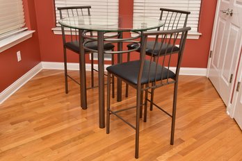 Amisco Alan Glass Table With Three Matching Counter Height Stools (RETAIL $1,000)