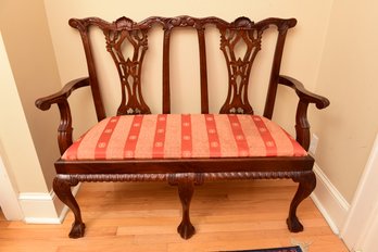 Chippendale Style Carved Mahogany Settee With Ball And Claw Feet