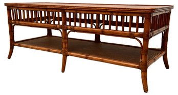 Ethan Allen Two Tier Bamboo And Rattan Cocktail Table