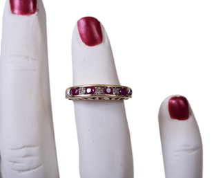 Diamond And Spinel 'I LOVE YOU' 10K Yellow Gold Ring (Size 4)