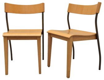 Pair Of Postmodern Plywood Stacking Chairs With Bended Steel Back Legs For Ikea 1990s