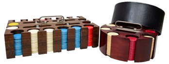 Pair Of Vintage Wood Poker Chip And Card Caddies