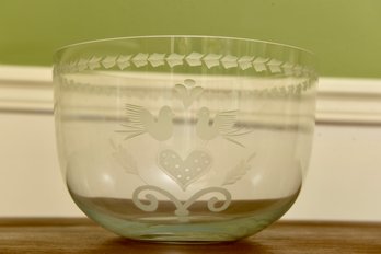 Tiffany & Co. Lovebirds Hand Blown Etched Crystal Serving Bowl