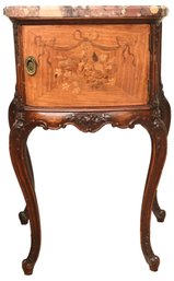 Antique French Louis XV Marquetry Marble Top Nightstand