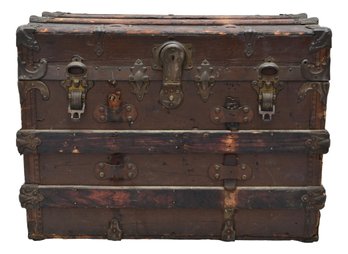 Antique Wood And Iron Steamer Trunk