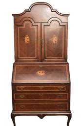 Antique Queen Anne Mahogany Inlaid Secretary And Chair