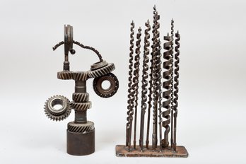 Metal Gear Sculpture And Metal Drill Bit Sculpture