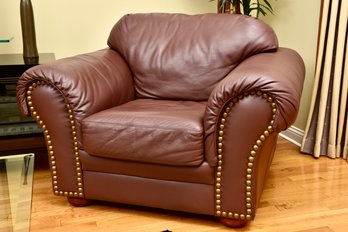 Leather Center Club Chair With Studded Detail