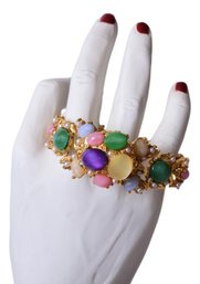 Vintage Spats Colorful Glass Jeweled Gold Tone Hidden Watch Bracelet