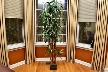 Dracaena Artificial Tree With Natural Cane Trunk In Square Wooden Planter Box