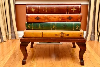 Tooled Leather Stacked Book Side Table