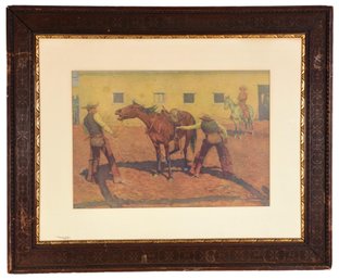 Frederick Remington Framed Western Chromolithograph Titled 'The Fight For The Water Hole' And Dated 1908