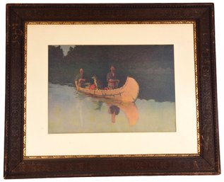 Frederick Remington Framed Western Chromolithograph Titled 'Evening On A Canadian Lake' Dated 1908