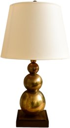 Stacked Three Ball Table Lamp In Hand-rubbed Antique Brass With Natural Paper Shade (RETAIL $514)