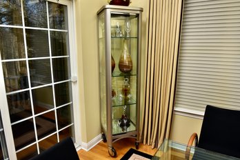 Ethan Allen Brushed Nickel Lighted Curio Cabinet On Casters (RETAIL $1,710)