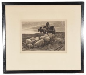 Framed Etching By CO Murray After Edwin Douglas Titled 'Sunset In The South Downs'