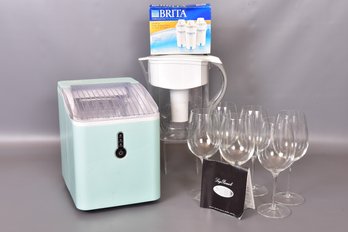 Set Of Six Luigi Bormioli Crystal Wine Glasses, Ice Maker And Brita Water Pitcher With Filters