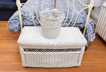 White Wicker Trunk And Waste Basket