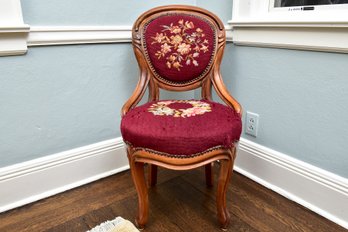 Antique Victorian Mahogany Framed Balloon Back Needlepoint Chair