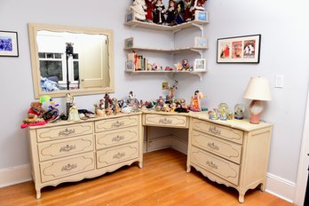 French Provincial Mid-century Children's Three Piece Sectional Suite, Mirror And Shelving