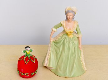 Hand Painted Limited Edition 'Marie Antoinette' Porcelain Figurine And Red Pin Cushion