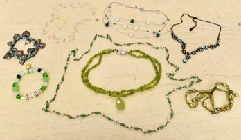 Peridot Double Strand Necklace With Cabochon Pendant, Zazou France Crystal Necklace And More