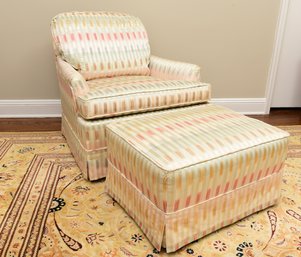 Silk Upholostered Arm Chair With Matching Ottoman