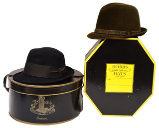 Vintage Men's Fedora Hats - Dobbs By Abraham & Strauss And Knox With Hat Boxes