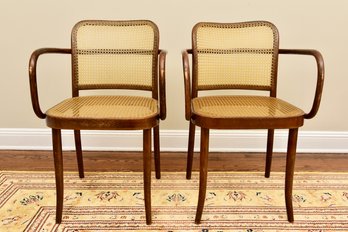 Pair Of Stendig Original Designs Bentwood Cane Style Wooden Chairs