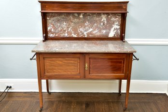 Antique English Sideboard With Marble Top On Brass Casters (RETAIL $450)