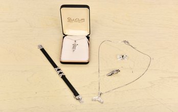 Sterling Silver Mother Of Pearl Whale Tail Necklace, Swarovski Cube Crystal Pierced Earrings And More