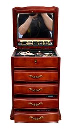 Four Drawer Jewelry Chest Filled With Rings, Bracelets, Necklaces And More