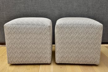 Pair Of Crate & Barrel Upholstered Ottomans On Casters