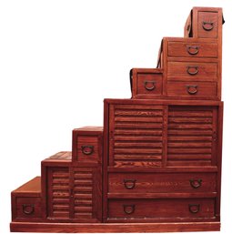 Japanese Double Sided Modular Step Tansu Cabinet