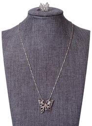 Sterling Silver Butterfly Pendant Necklace And Ring (size 6.25)