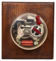 Mid-Century 1961 Internal Mechanism From A Fire Alarm Pull Station Mounted On Hardwood