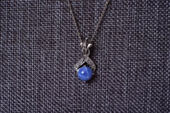 14k White Gold Blue Star Sapphire Diamond Pendant And Chain