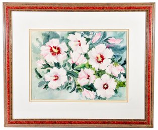 Signed Flora Brady Framed Floral Watercolor Painting