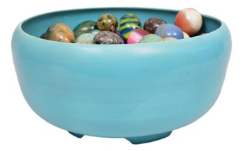 Large Collection Of Marble And Glass Eggs With Bowl