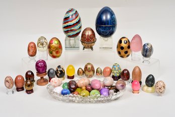 Collection Of Brass Enamel, Hand Made Uruguay And Marble Eggs