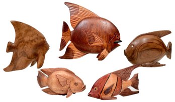 Collection Of Carved Wood Fish Figurines