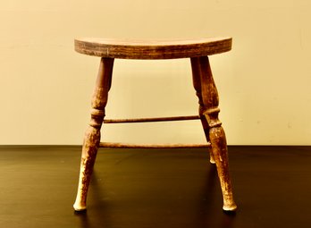 Antique Rustic Turned Leg Wooden Stool