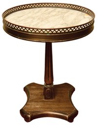 Round Pedestal Marble Top Table With Pierced Brass Gallery Rail