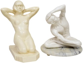 Unicorn Studio Fine Porcelain Sitting Man And Sarreguemines France Female Nude Sculpture