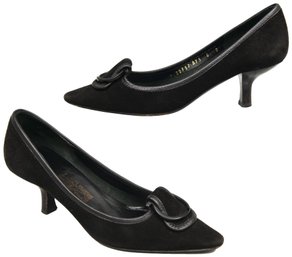 Salvatore Ferragamo Suede Black Kitten Heel Pumps With Buckle (size 6)