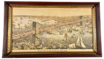 10/248 'Birds Eye View Of The Great New York & Brooklyn Bridge' Framed Franklin Square Lithograph