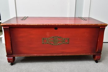 Antique Cedar Chest On Brass Casters