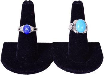 Sterling Silver Turquoise Ring And 18K HGE (Heavy Gold Electroplate) Star Sapphire Costume Ring (Size 7.5)