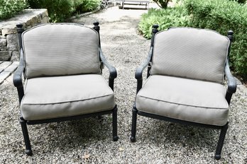 Pair Of Henamint St. Augustine Henamint Cast Aluminum Cushioned Arm Chairs