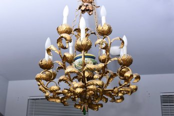 Ornate French Baroque Gilt Bronze Ten Light Chandelier